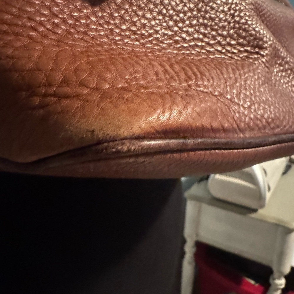 Dooney & Bourke Embossed Logo Pebbled Leather Shoulder Bag - Brown - Picture 12 of 13